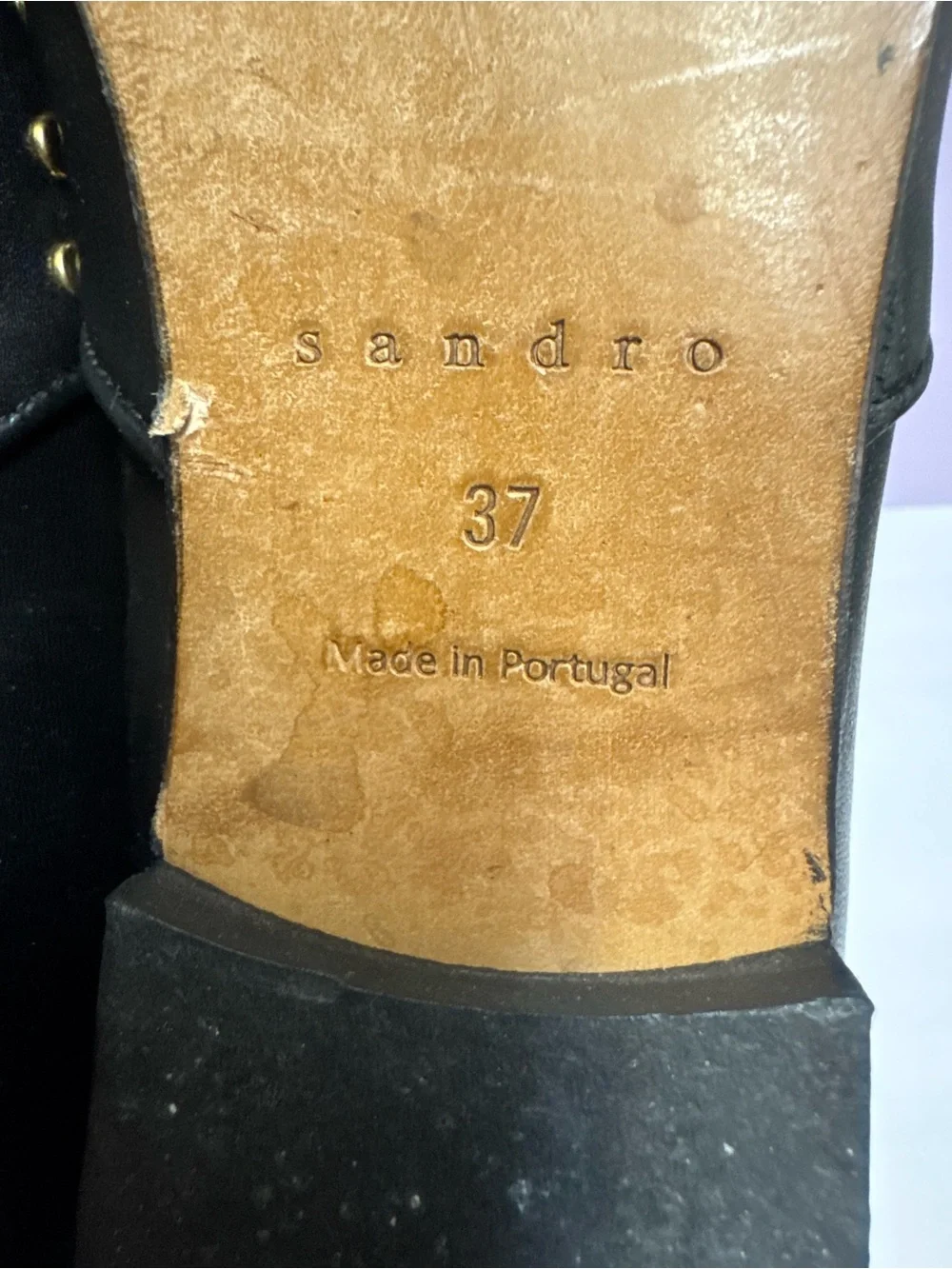 Sandro Black Leather Studded Loafers Sz 37